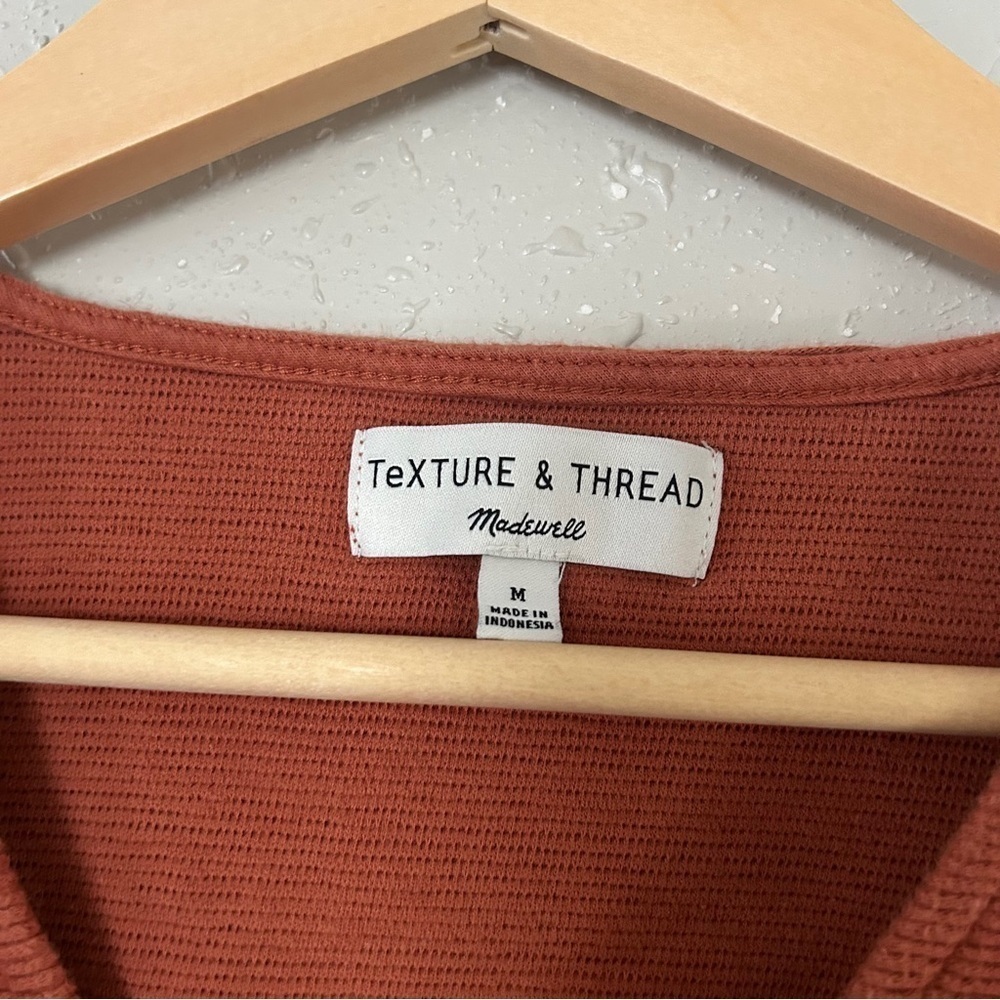 Madewell Texture & Thread Brown Tan Orange Ribbed Tie Front Blouse Casual Medium - Picture 3 of 5